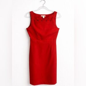 Banana Republic Red Sheath Dress (8) Lattice Trim Square Neck Career Cocktail
